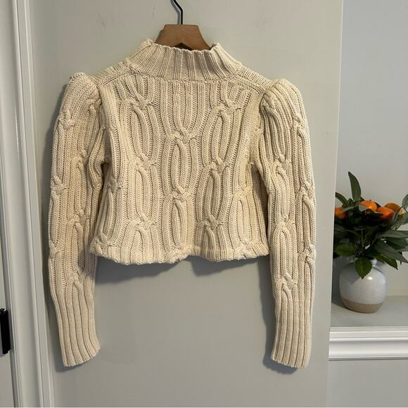 Rebecca Taylor La Vie Cream White Cable Cropped Sweater XS - Picture 6 of 10